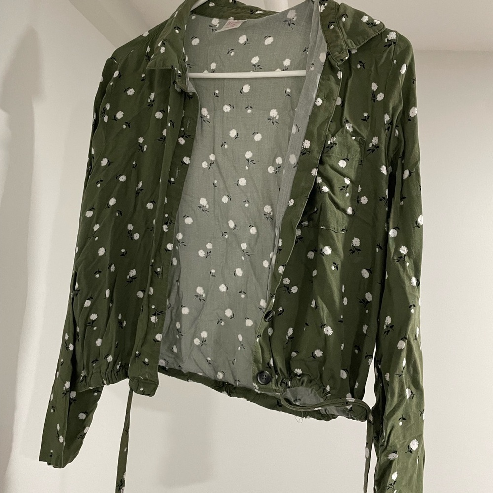 Green Button Down Shirt with Cropped Wrap Style